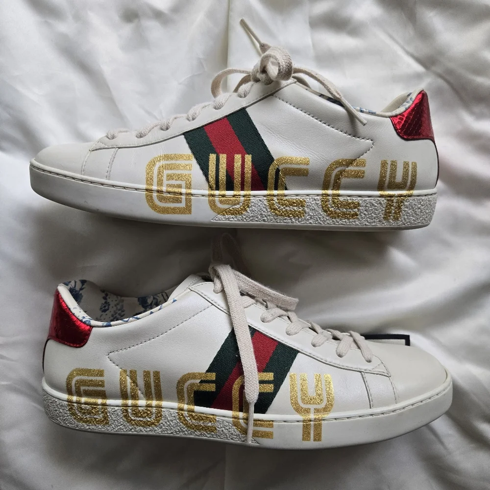 Gucci Ace 'GUCCY' SEGA Leather Sneaker Size 38 / US 8